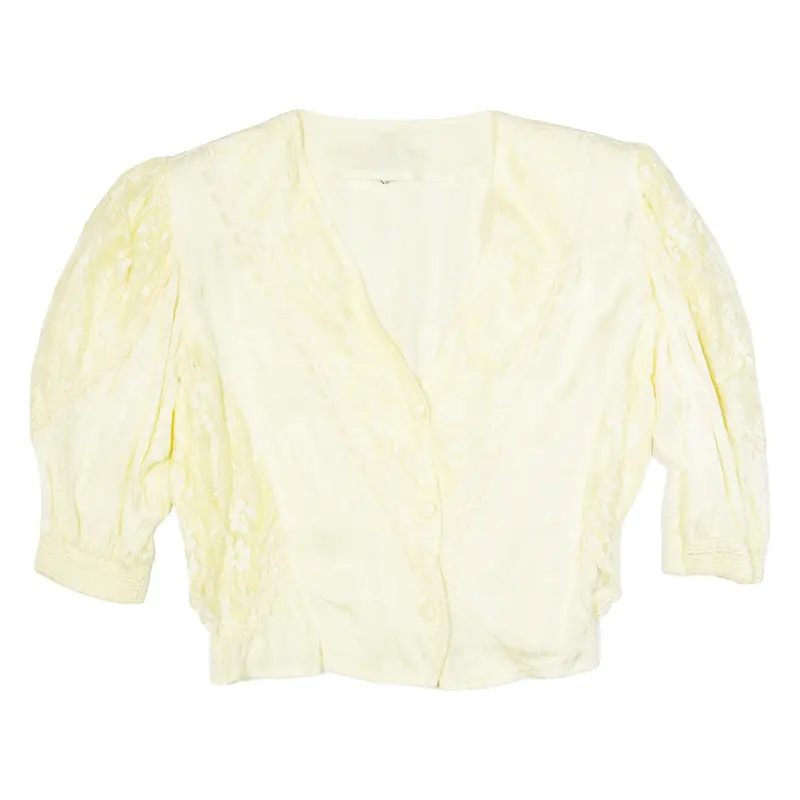 Womens Printed Blouse Yellow V-Neck 3/4 Sleeve 90S Viscose Paisley L 1