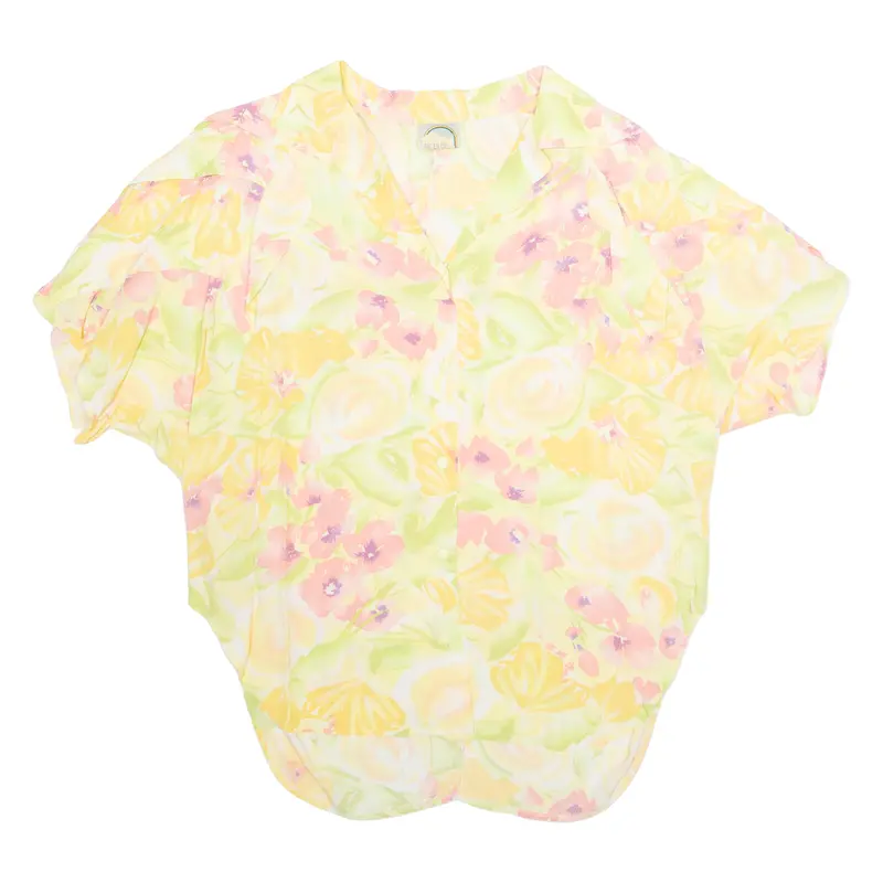 Womens Printed Blouse Yellow V-Neck Floral L 1