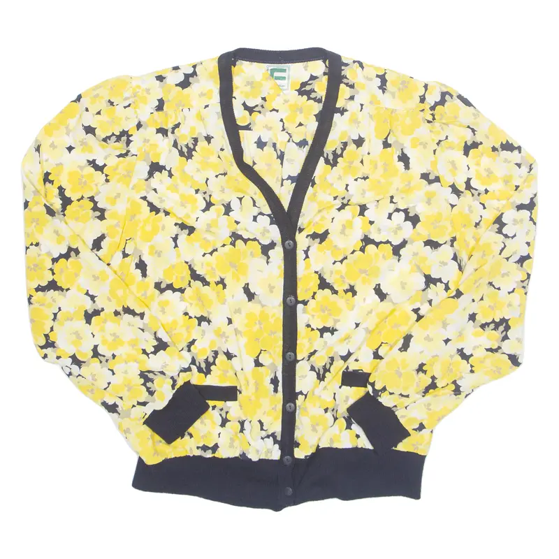 Womens Printed Blouse Yellow V-Neck Long Sleeve Floral M 1