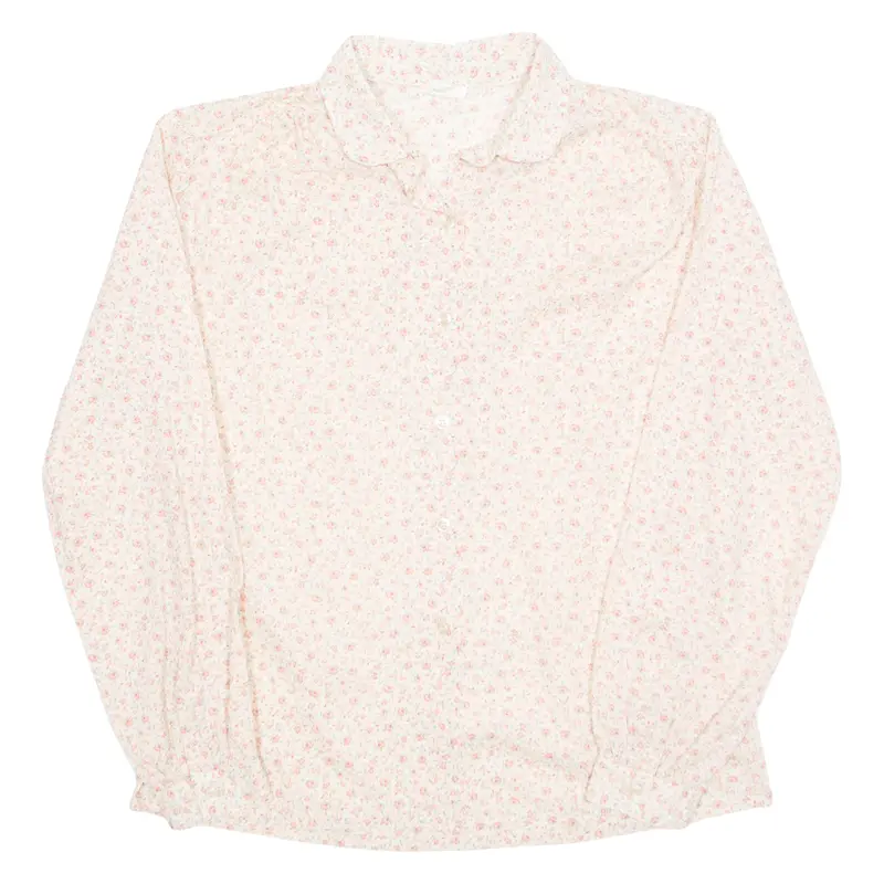 Womens Printed Shirt Beige Collared Long Sleeve Floral M 1