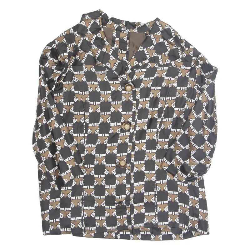 Womens Printed Shirt Black Collared 3/4 Sleeve Geometric M 1