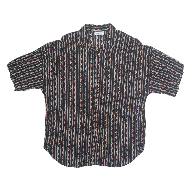 Womens Printed Shirt Black Collared Striped Xl 1