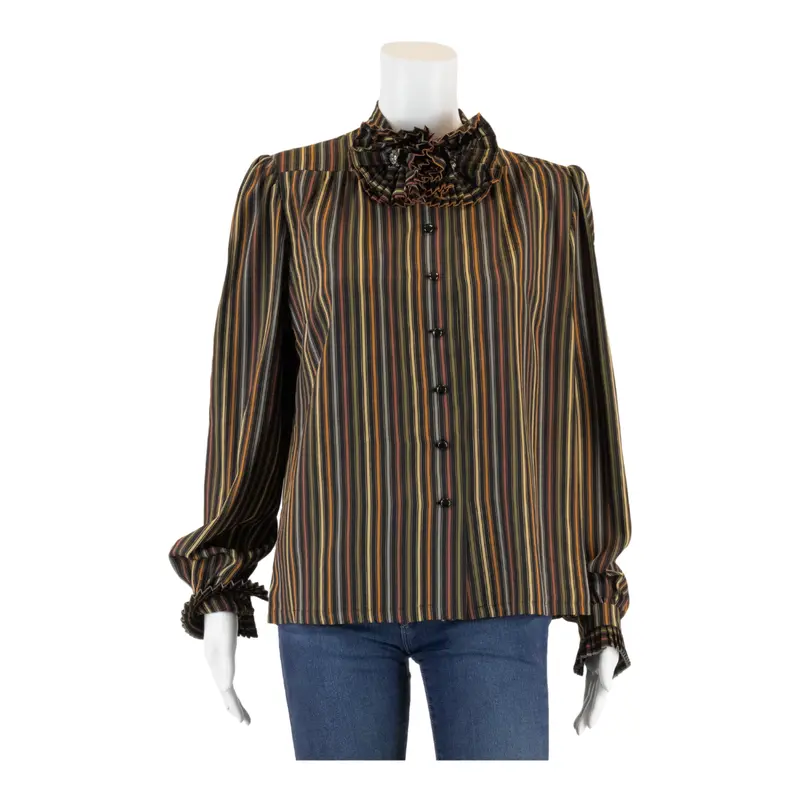 Womens Printed Shirt Black High Neck Long Sleeve 90S Striped M 1
