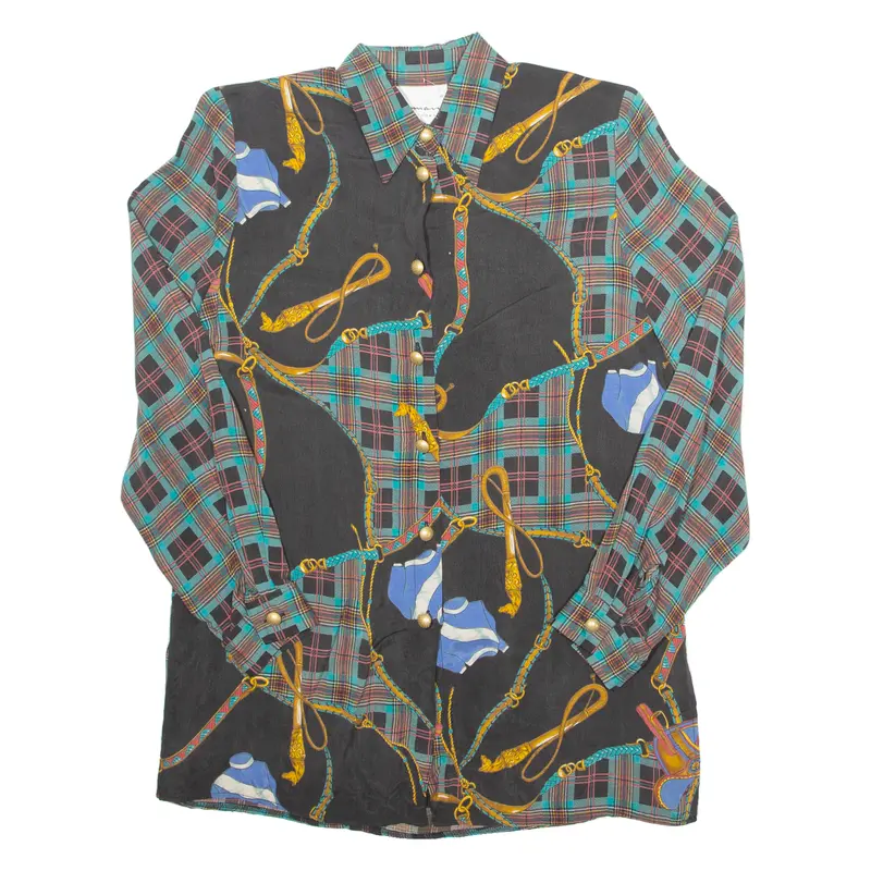 Womens Printed Shirt Black Long Sleeve Crazy Pattern L 1