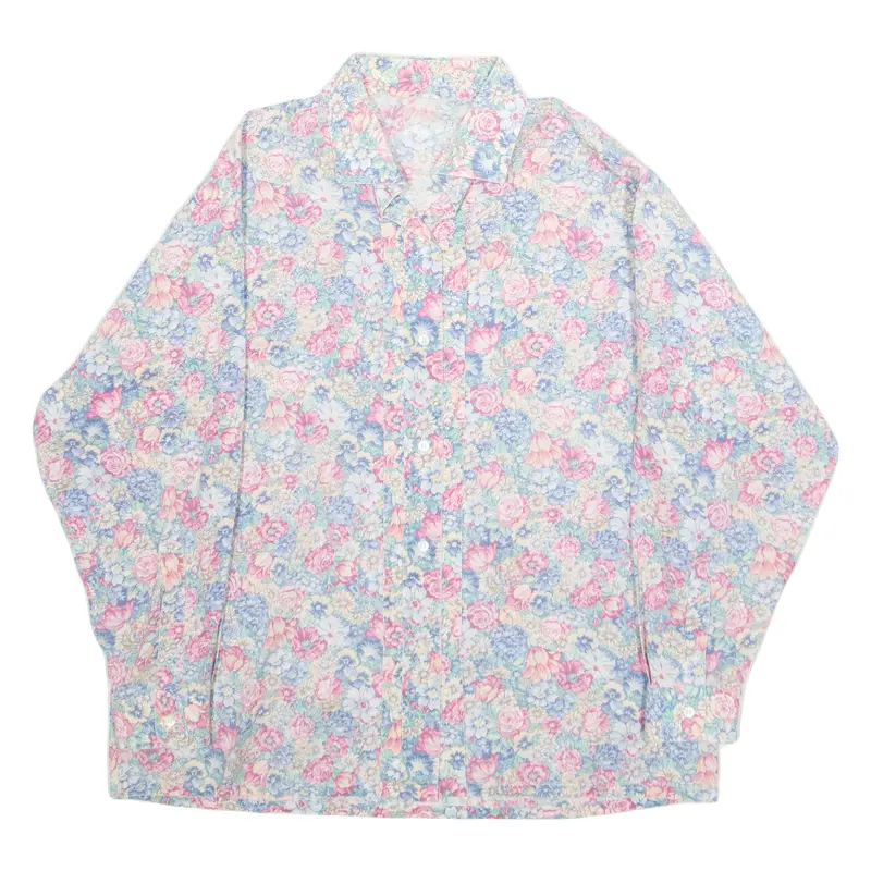 Womens Printed Shirt Blue Collared Long Sleeve Floral M 1