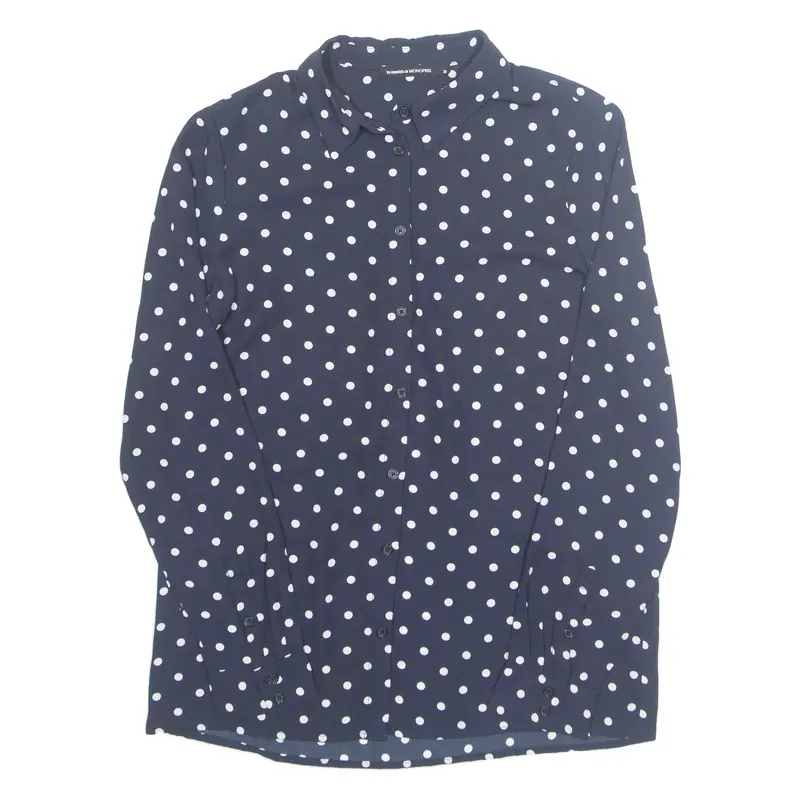 Womens Printed Shirt Blue Collared Long Sleeve Spotted M 1