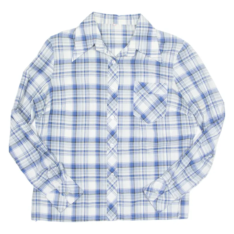 Womens Printed Shirt Blue Long Sleeve Check M 1