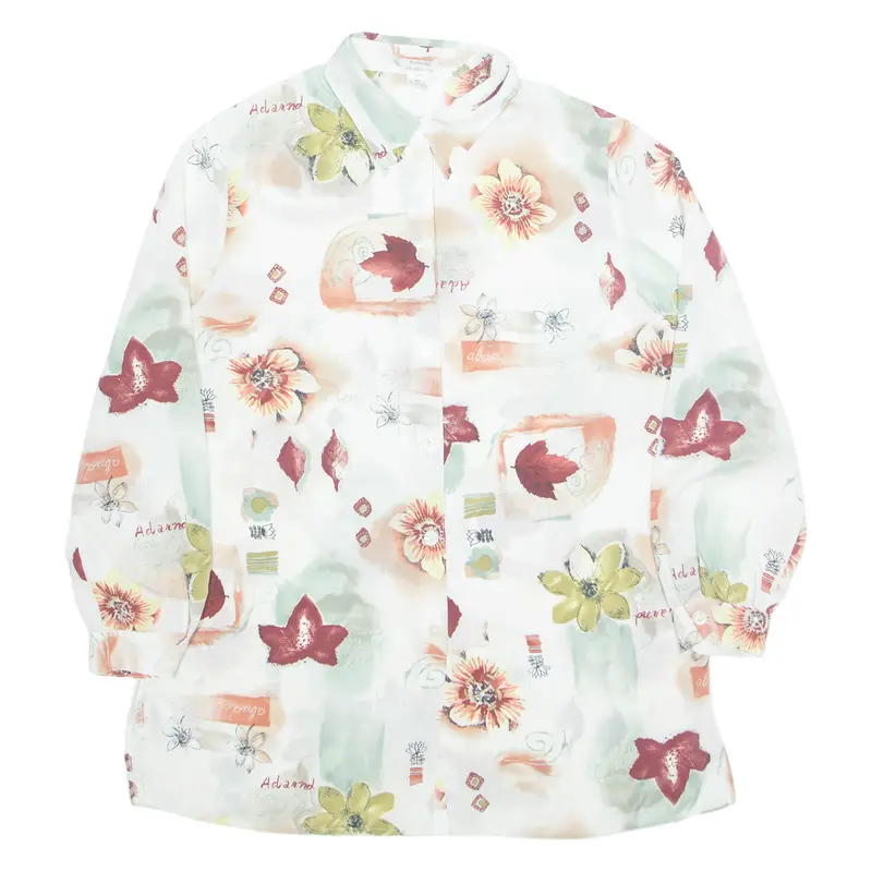 Womens Printed Shirt White Collared Long Sleeve Viscose Floral M 1