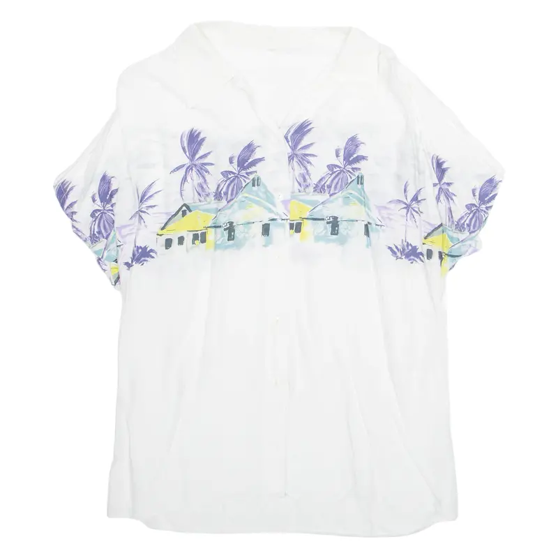 Womens Printed Shirt White Collared Viscose Crazy Pattern L 1