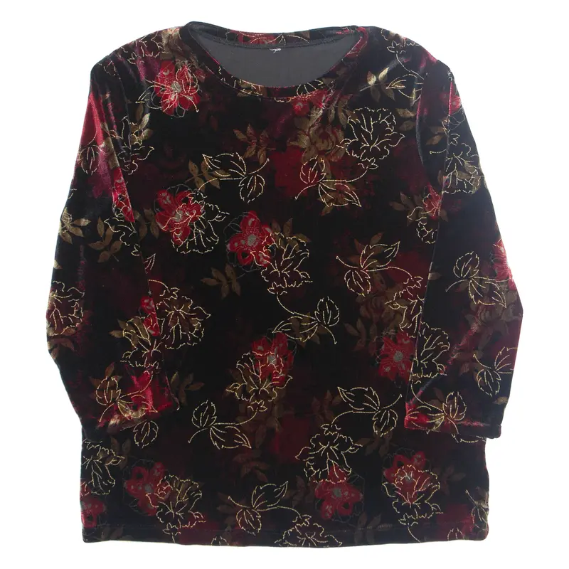 Womens Printed Top Black 3/4 Sleeve Floral M 1
