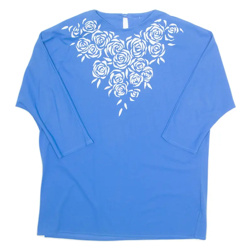Womens Printed Top Blue 3/4 Sleeve Floral Xl 1