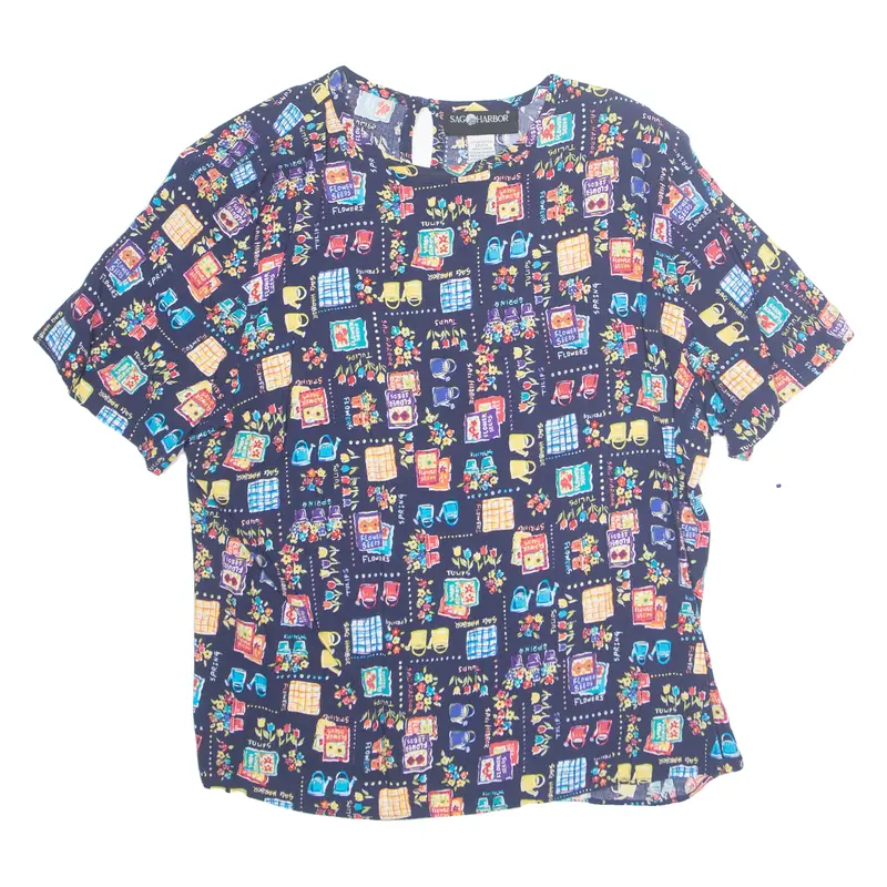 Womens Printed Top Blue Crazy Pattern L 1
