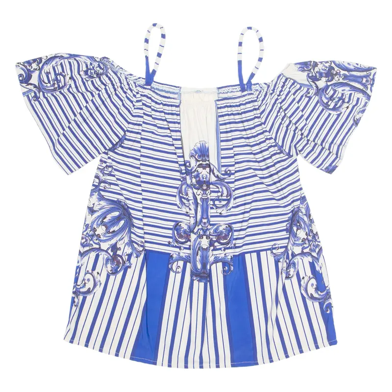 Womens Printed Top Blue Off Shoulder Striped M 1