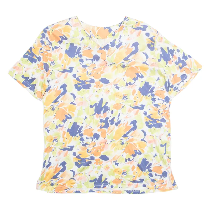 Womens Printed Top Orange V-Neck Floral M 1