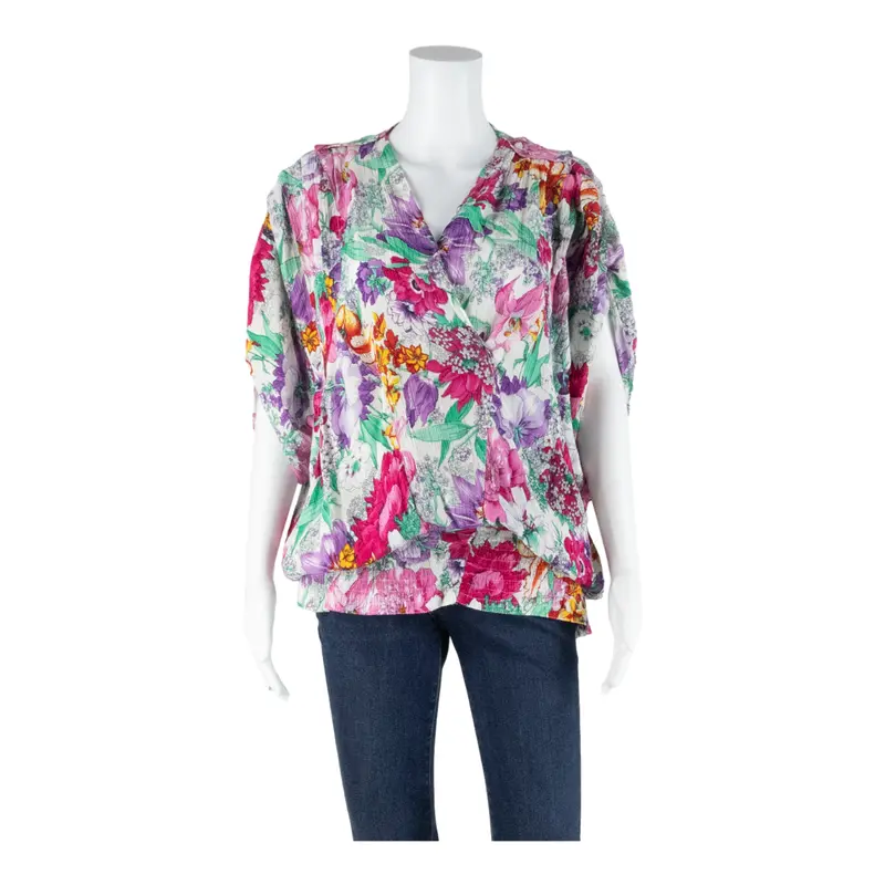 Womens Printed Top Purple V-Neck Floral Xl 1