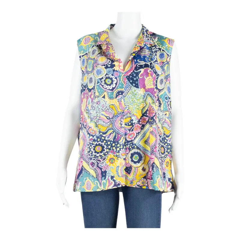 Womens Printed Top Purple V-Neck Sleeveless Crazy Pattern Xl 1