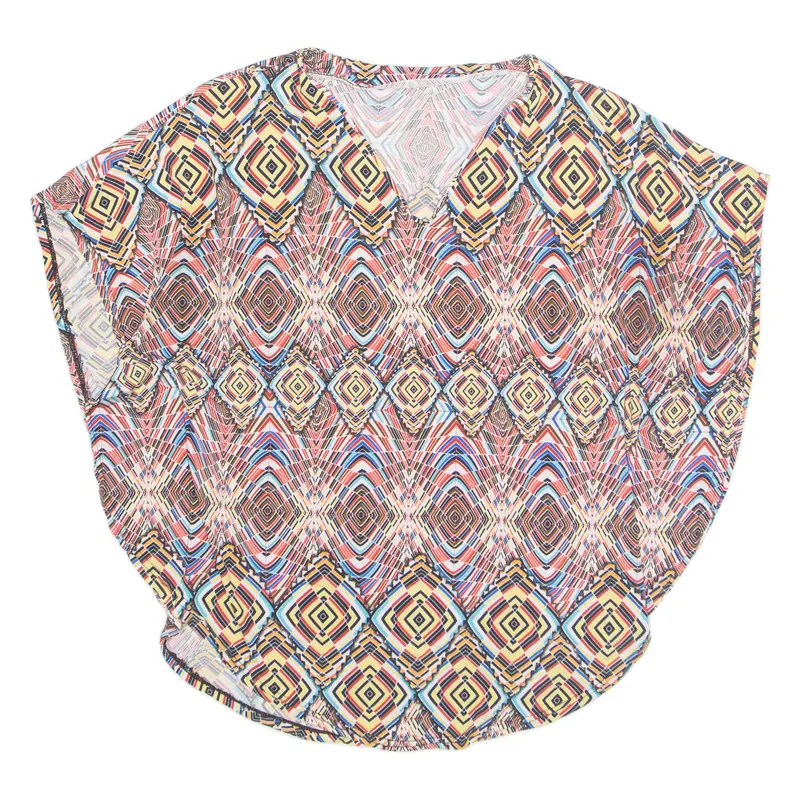 Womens Printed Top Red V-Neck Geometric M 1