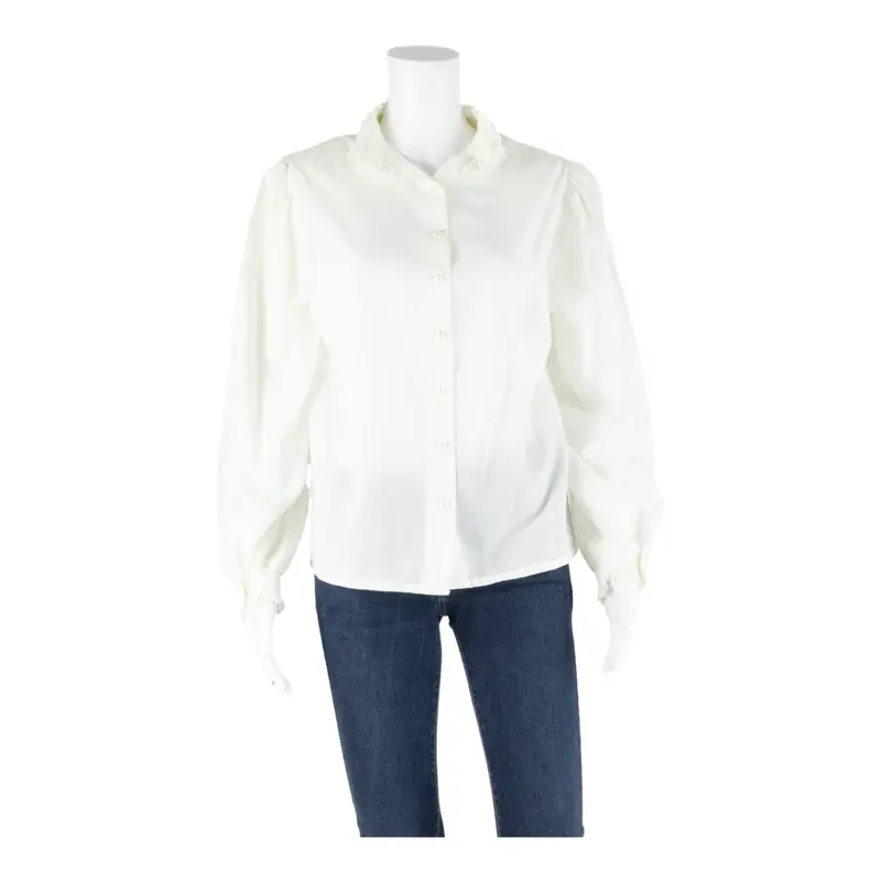 Womens Printed Top White High Neck Long Sleeve Floral M 1