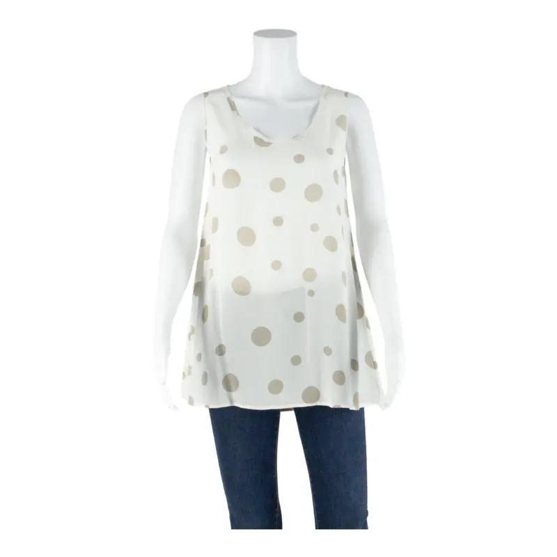 Womens Printed Vest Beige Sleeveless Faux Silk Spotted S 1