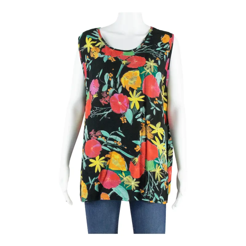 Womens Printed Vest Black Sleeveless Floral M 1