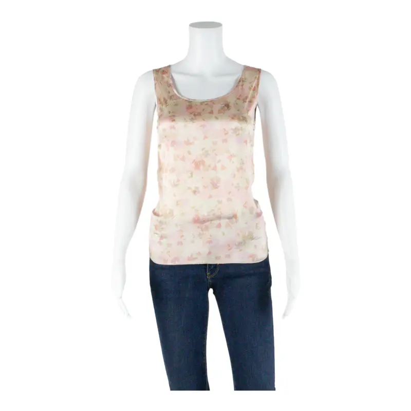 Womens Printed Vest Pink Sleeveless Faux Silk Crazy Pattern Xs 1