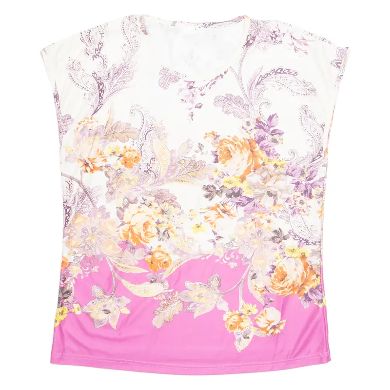 Womens Printed Vest White Sleeveless Faux Silk Floral Uk 12 1