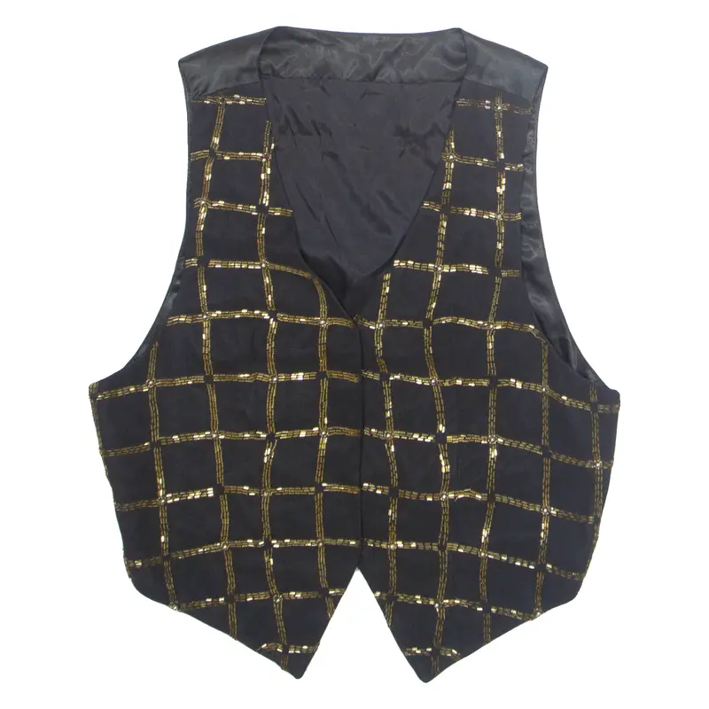 Womens Printed Waistcoat Black V-Neck Sleeveless M 1