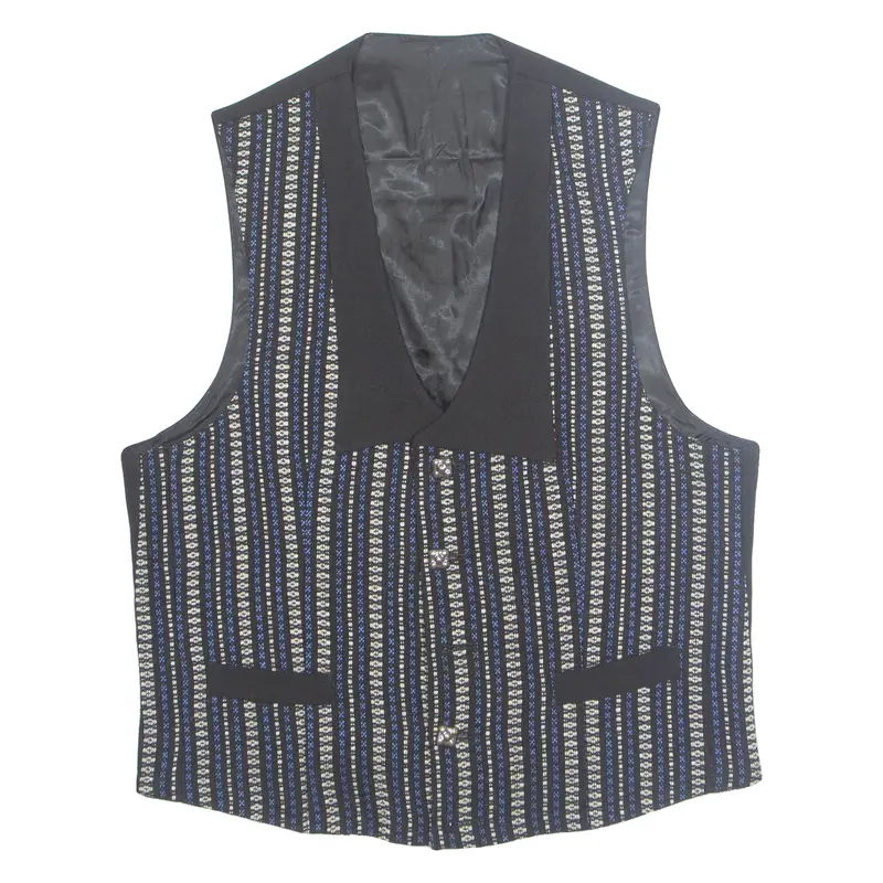 Womens Printed Waistcoat Black V-Neck Sleeveless Striped L 1