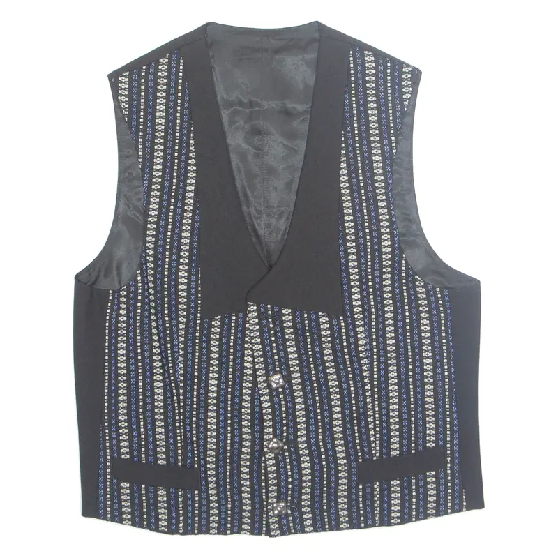 Womens Printed Waistcoat Black V-Neck Sleeveless Striped M 1