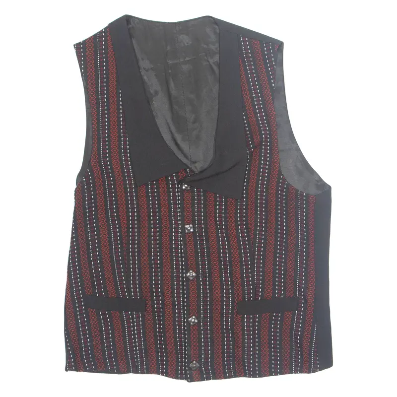 Womens Printed Waistcoat Black V-Neck Sleeveless Striped Xl 1
