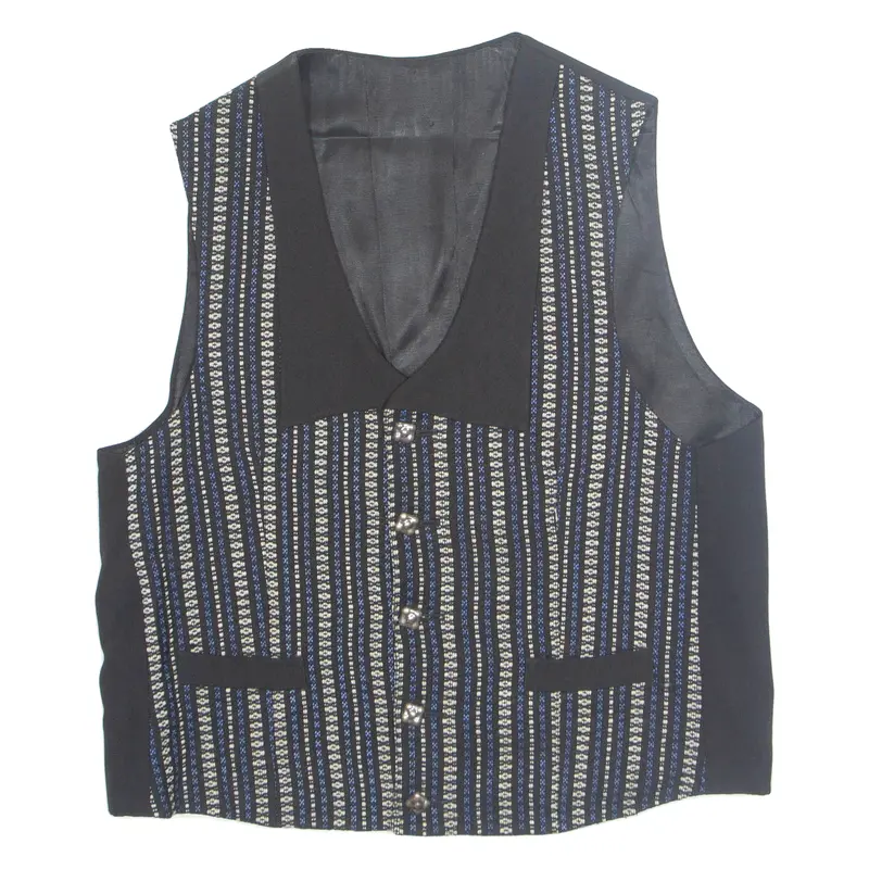 Womens Printed Waistcoat Black V-Neck Sleeveless Striped Xl 1