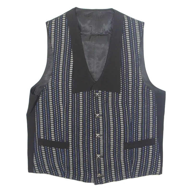 Womens Printed Waistcoat Black V-Neck Sleeveless Striped Xl 1