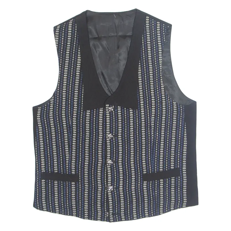 Womens Printed Waistcoat Black V-Neck Sleeveless Striped Xl 1
