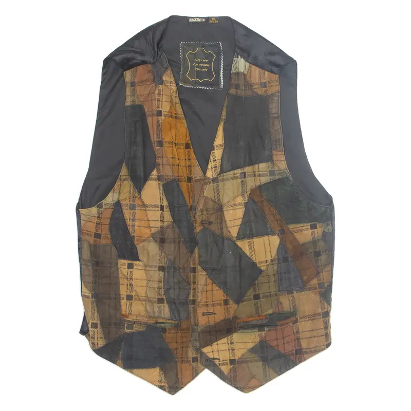 Womens Printed Waistcoat Brown V-Neck Sleeveless Crazy Pattern Xl 1