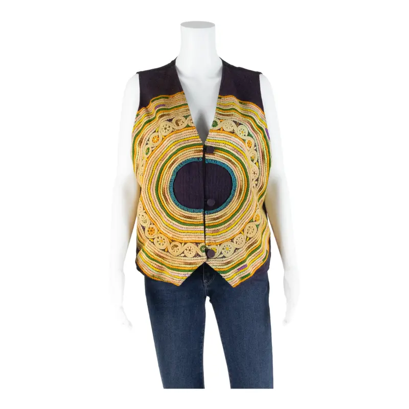 Womens Printed Waistcoat Purple V-Neck Sleeveless Crazy Pattern Xl 1