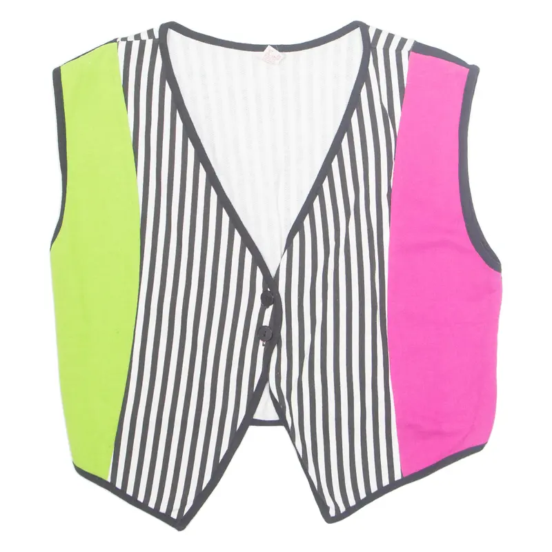 Womens Printed Waistcoat White V-Neck Sleeveless Striped M 1