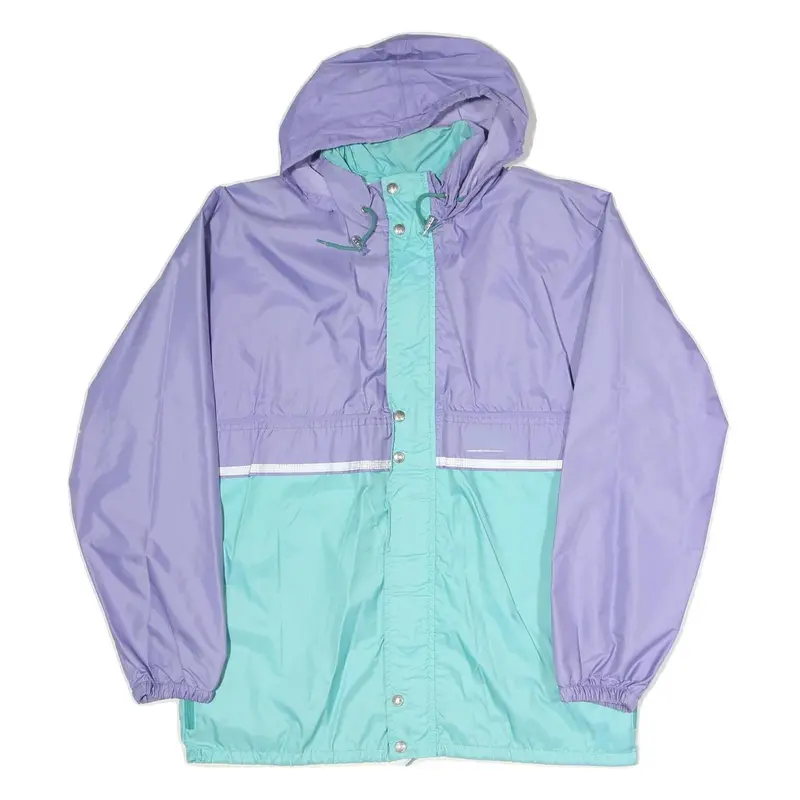 Womens Purple & Aqua Casual Jacket M Polyester Hooded Zip Colourblock Stylish 1