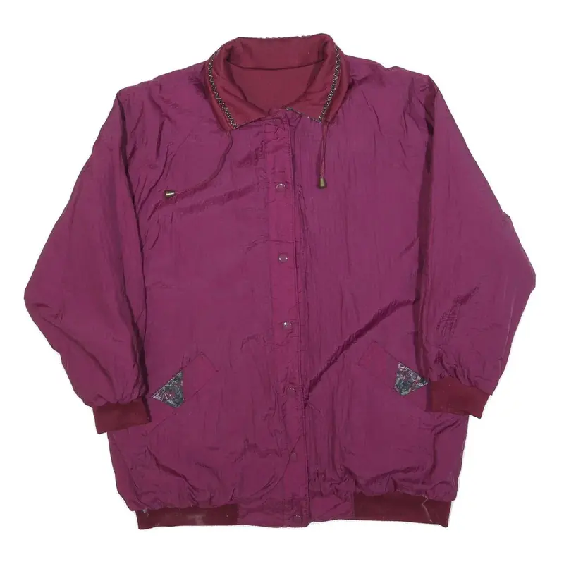 Womens Purple & Burgundy Reversible Plain Button Polyester Blend Jacket L 1