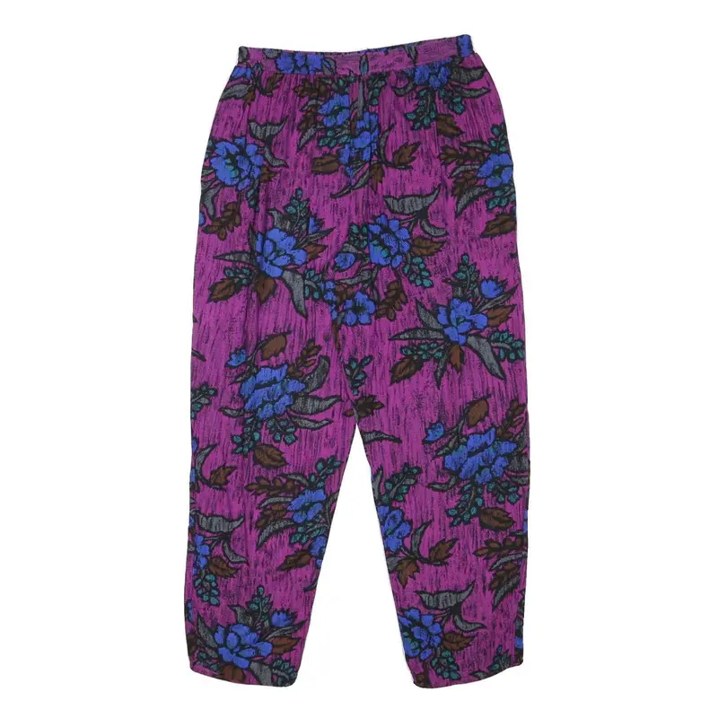 Womens Purple Relaxed Floral Trousers W27 L26 Polyester Blend Casual Comfortable 1
