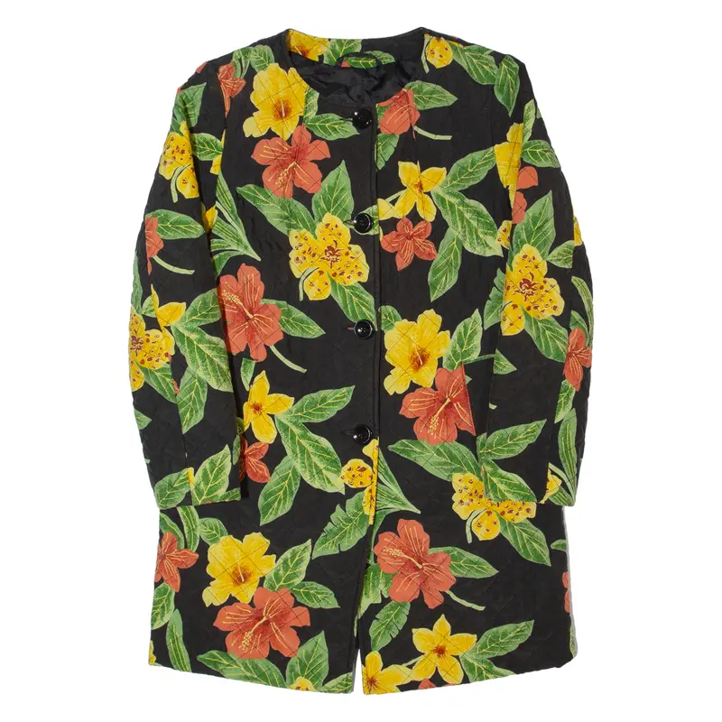 Womens Quilted Coat Black Floral S 1