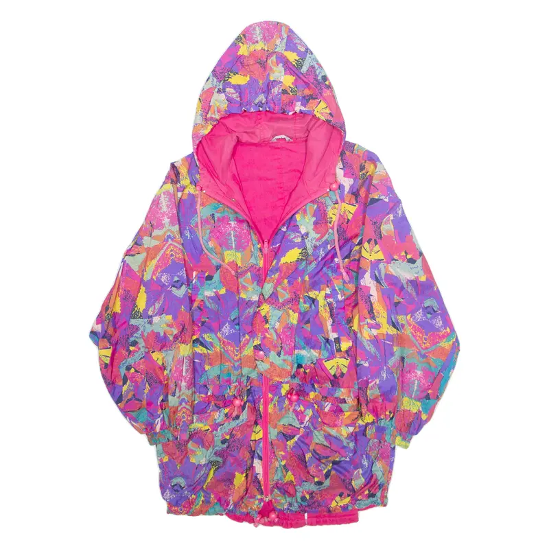 Womens Rain Jacket Pink Hooded Crazy Pattern M 1