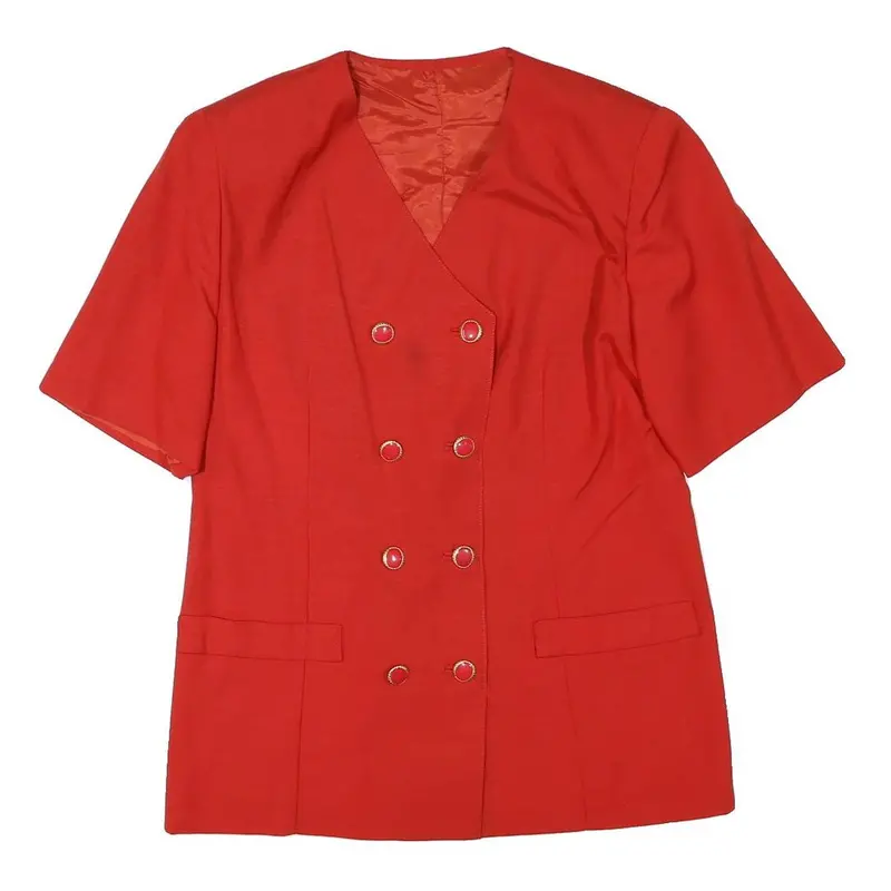 Womens Red Button Closure Polyester Blend Classic Jacket L Short Sleeve Plain 1