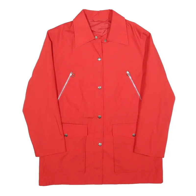 Womens Red Button Jacket M Polyester Blend Plain Functional Pockets 1