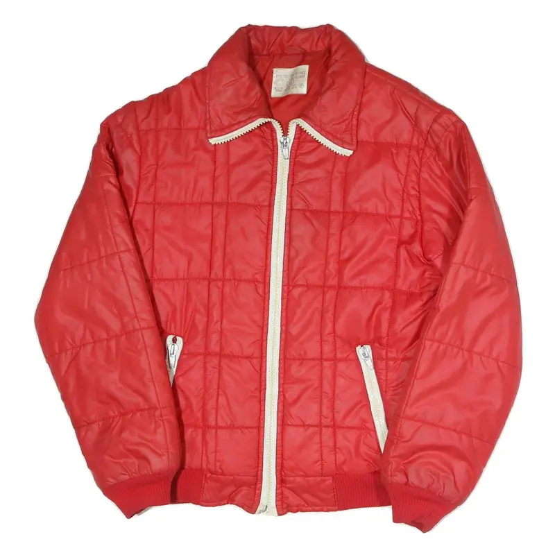 Womens Red Plain Casual Jacket L Polyester Blend Zip Closure Lightweight 1