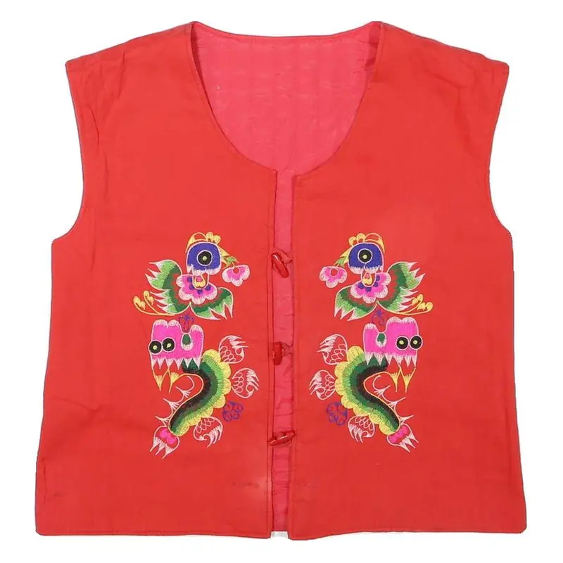 Womens Red Polyester Blend Embroidered Button Jacket S Plain Ethnic Craft 1