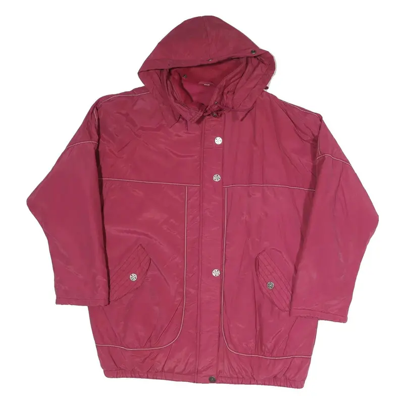Womens Red Polyester Blend Hooded Zip Jacket Xl Plain Casual Outdoor Windbreaker 1