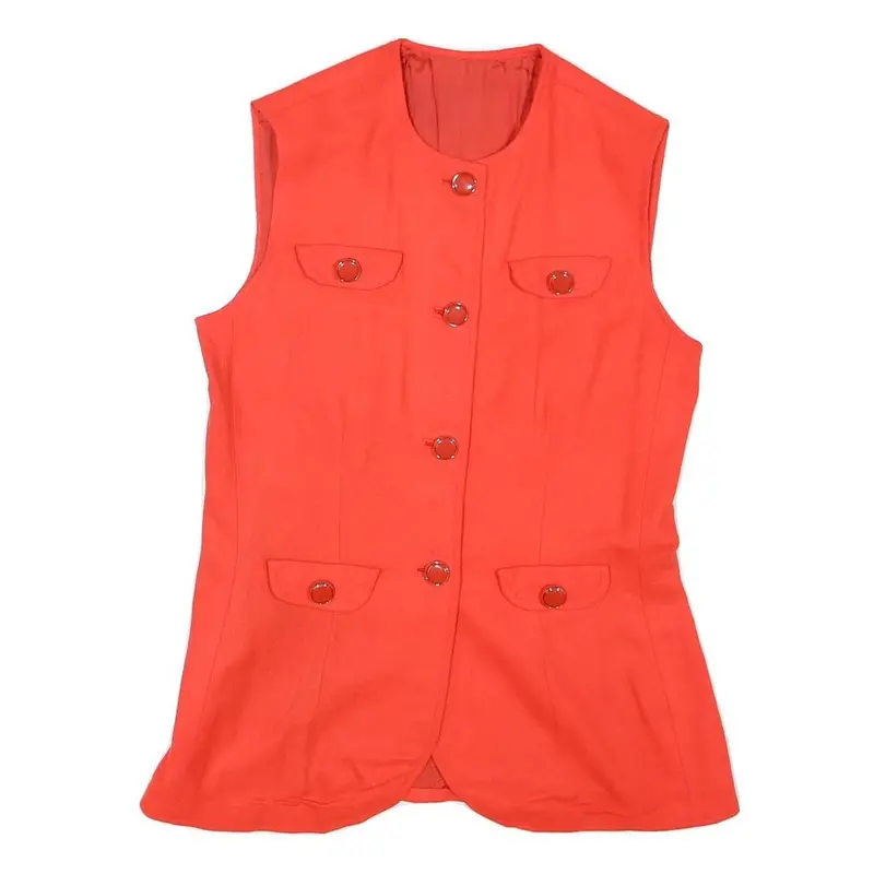 Womens Red Sleeveless Button Jacket M Polyester Blend Plain Elegant Stylish 1