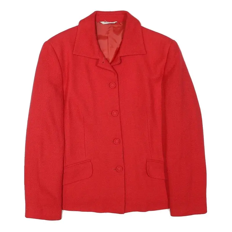 Womens Red Wool Button Jacket M Tailored Plain Stylish Smart Workwear 1