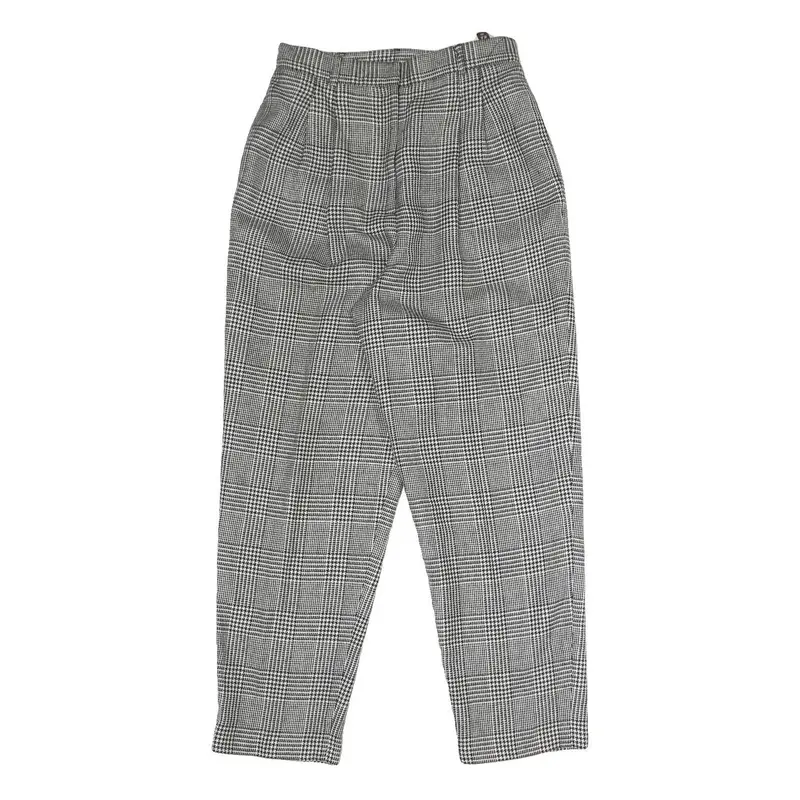 Womens Regular Fit Black & White Check Cotton Blend Trousers W26 L28 Zip Closure 1