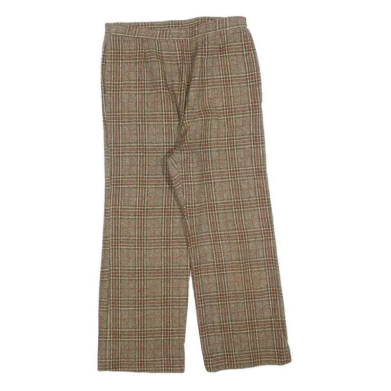 Womens Regular Fit Checked Zip Trousers W30 L24 Brown Beige Classic Pattern 1